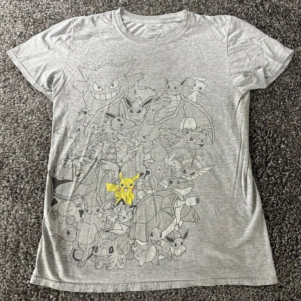 Pokemon Shirt Kids Small Gray Short Sleeve Tee Pikachu Anime Graphic T-Shirt